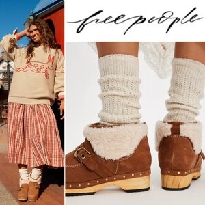 Free People Oak Genuine Shearling Clog Boots in Vintage Tan Suede